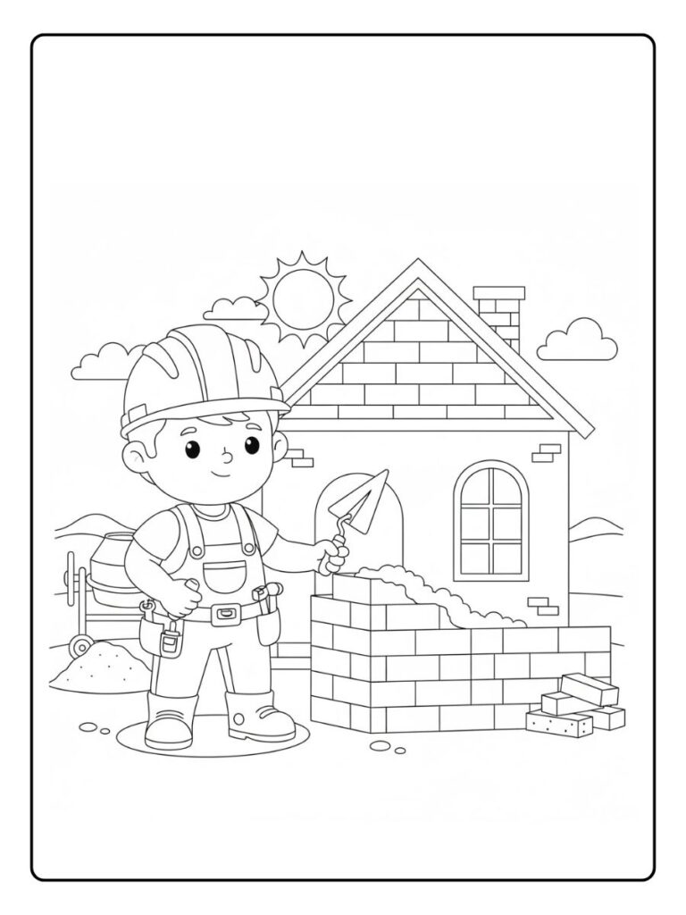 Albañil construyendo una casa para colorear