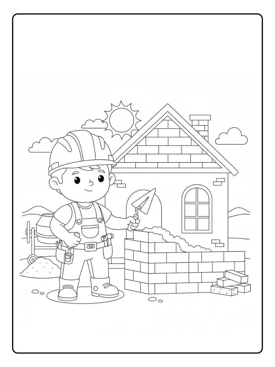 Albañil construyendo una casa para colorear