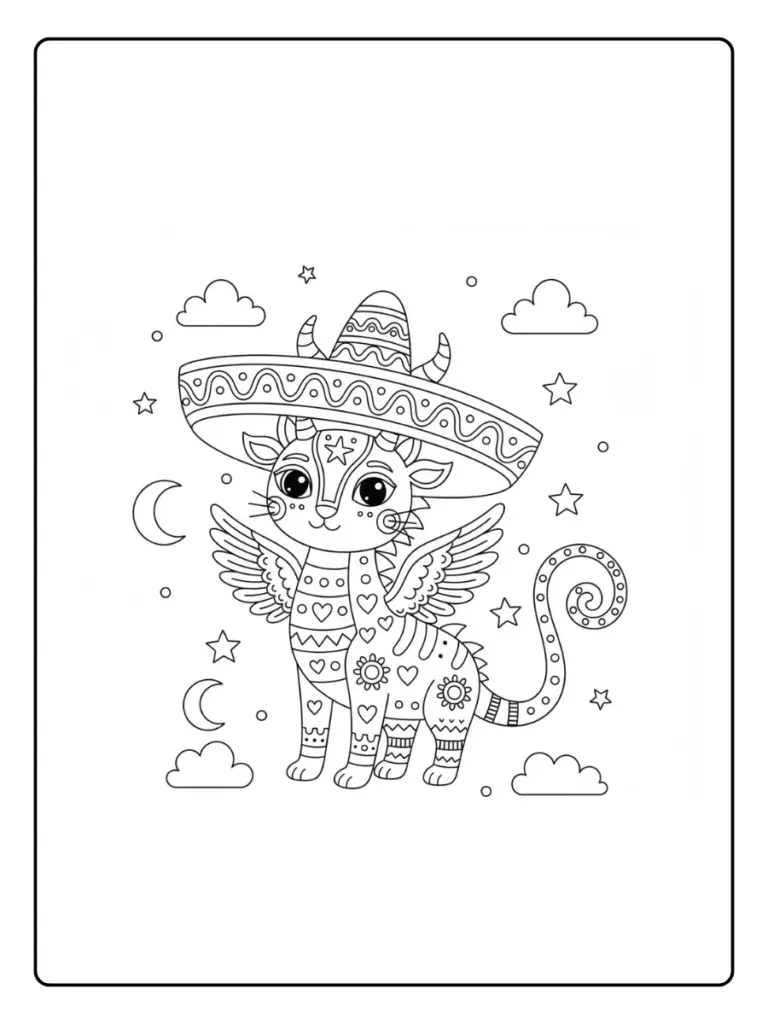 Alebrije con sombrero para coloreararte popular mexicano