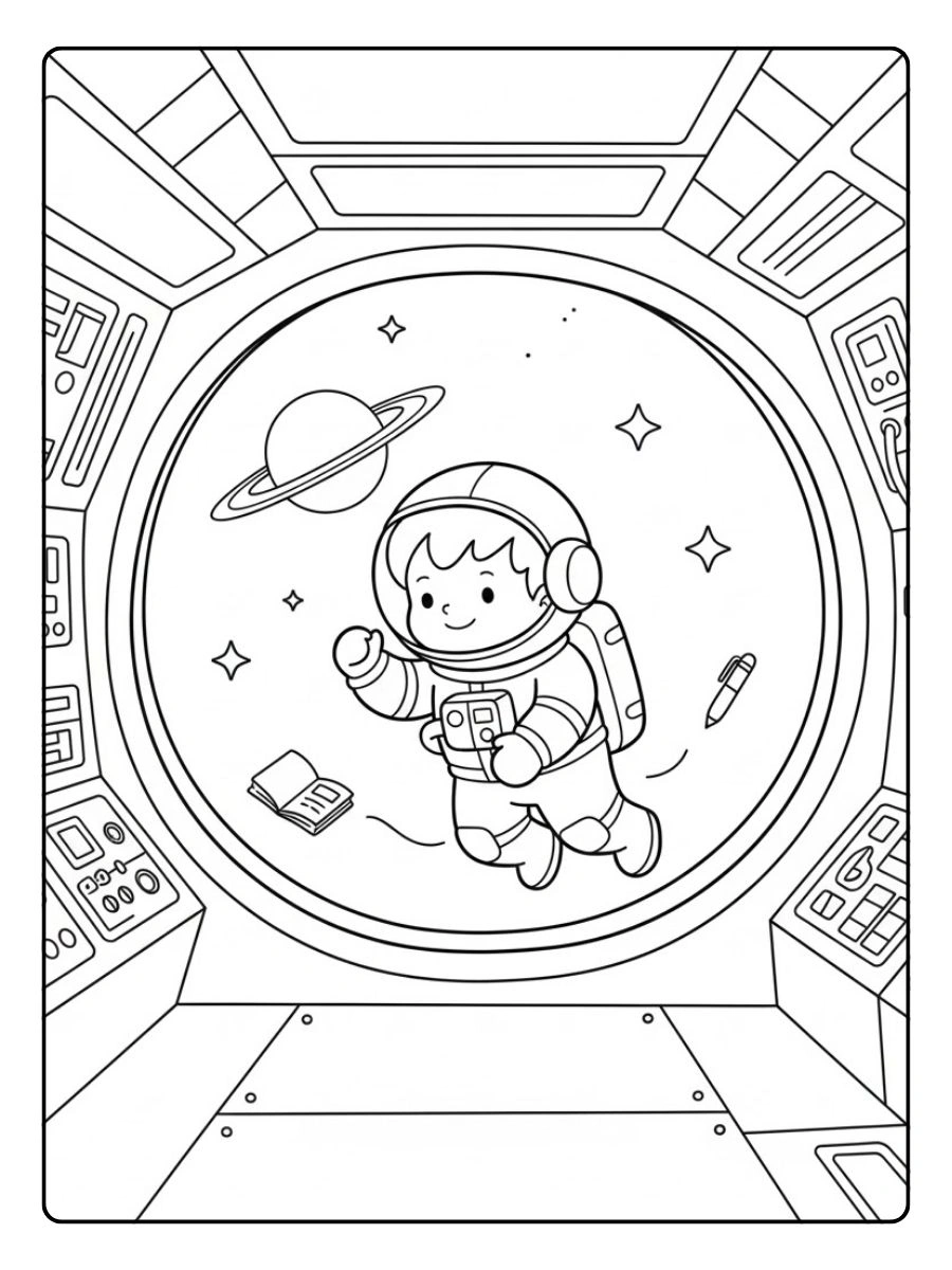 Astronauta en estación espacial