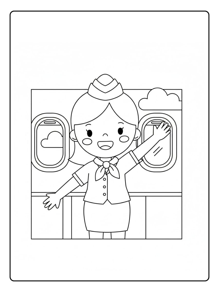 Azafata saludando para colorear