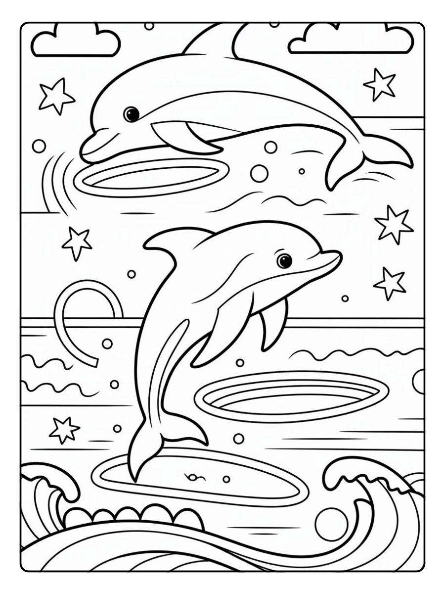 Ballena con olas para colorear