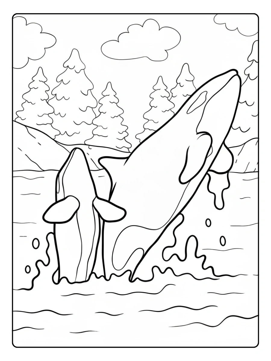 Ballena con peces para colorear