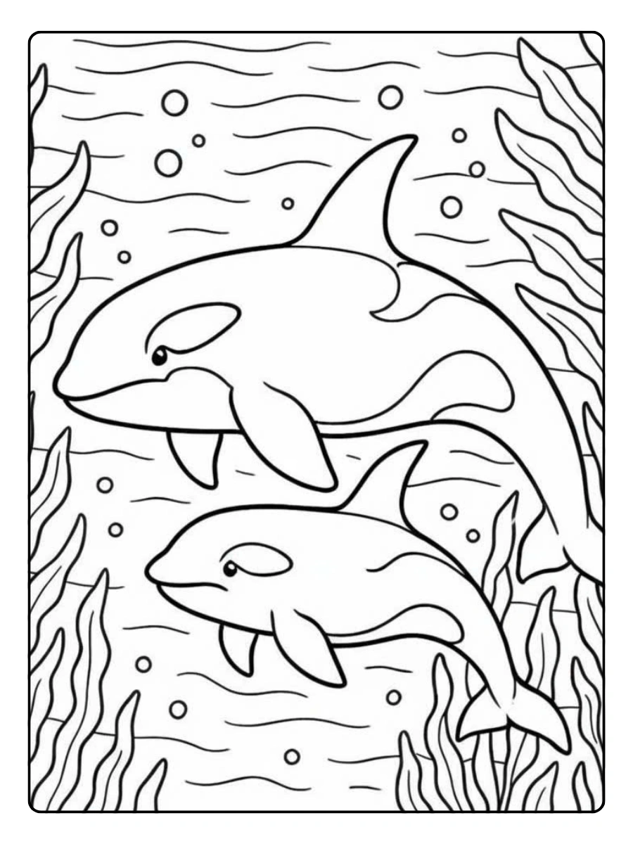 Ballena en el océano para colorear