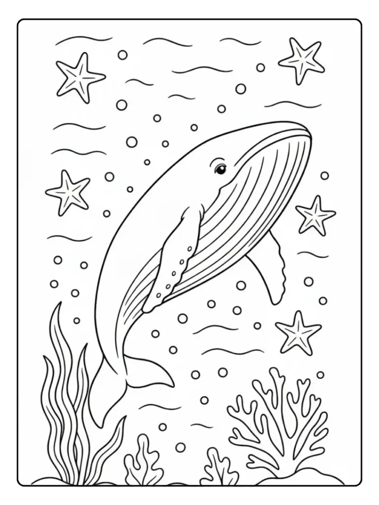 Ballena nadando para colorear
