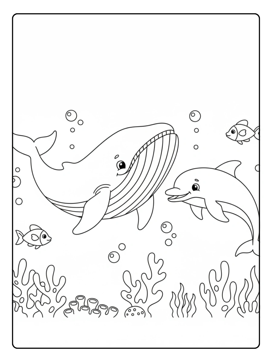 Ballena y delfín para colorear