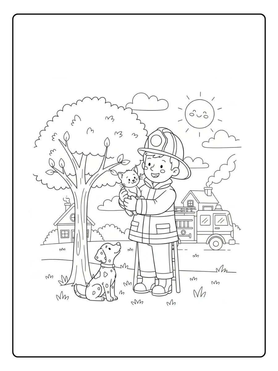 Bombero ayudando a un gatito