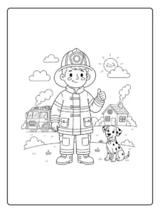 Bombero con casco y uniforme para colorear