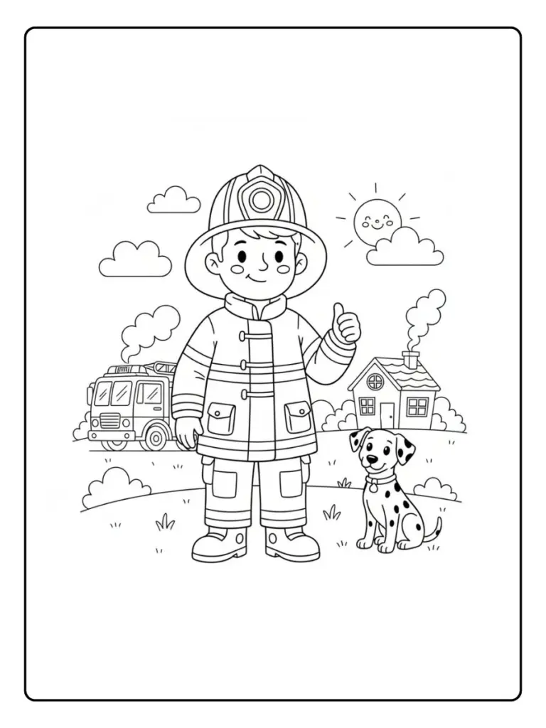 Bombero con casco y uniforme para colorear