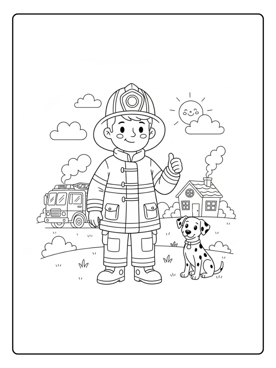 Bombero con casco y uniforme para colorear