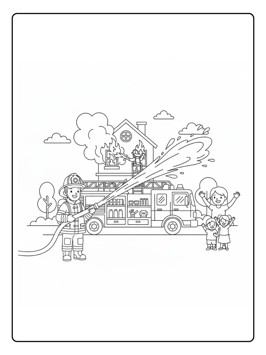 Bombero salvando una casa