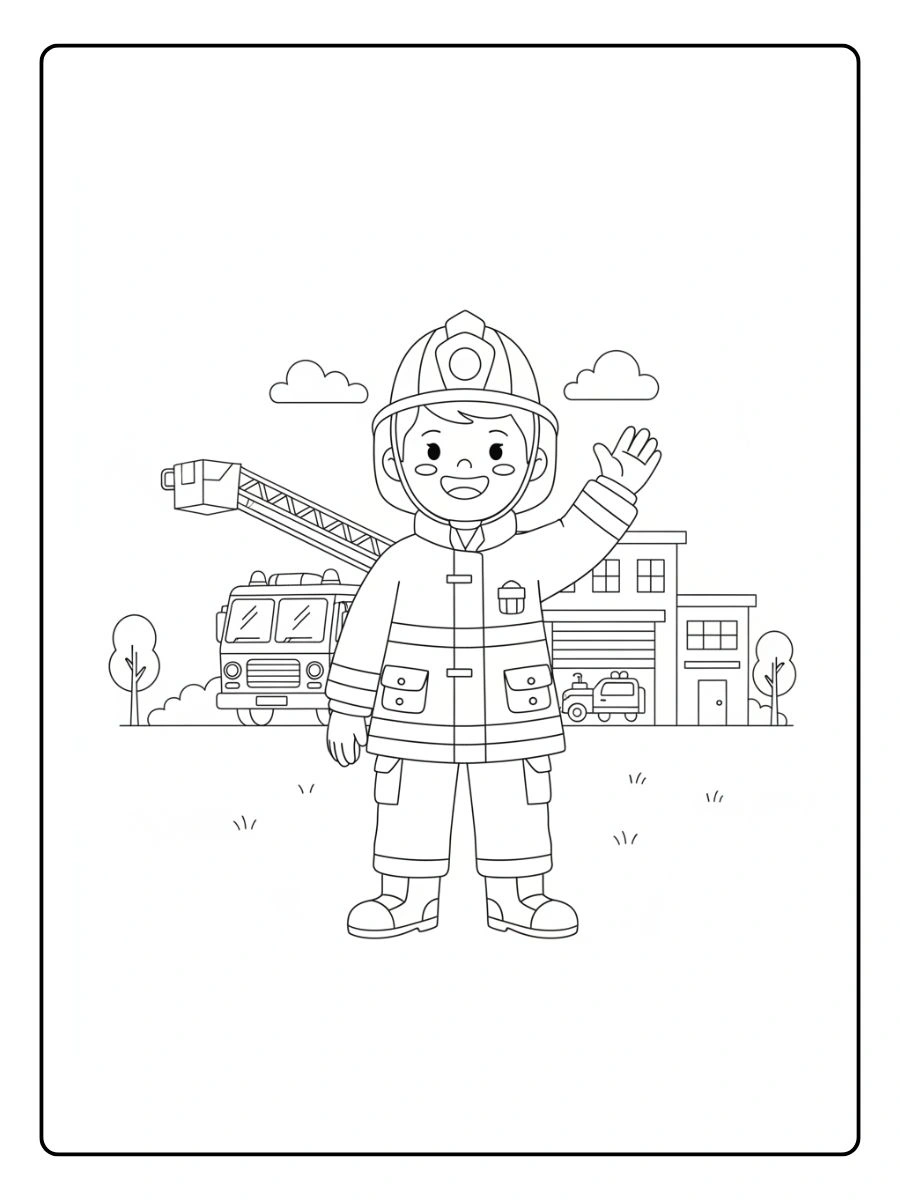 Bombero sonriente saludando