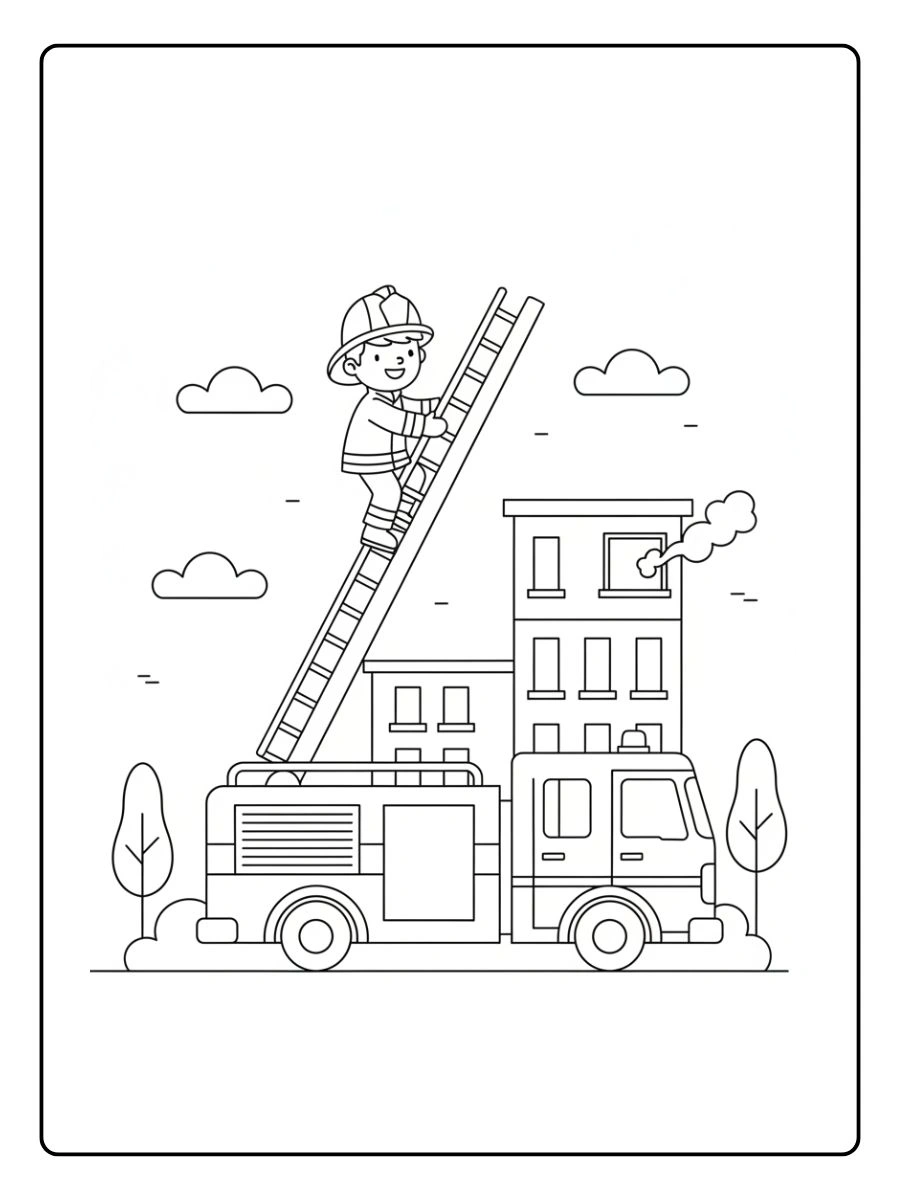 Bombero subiendo una escalera