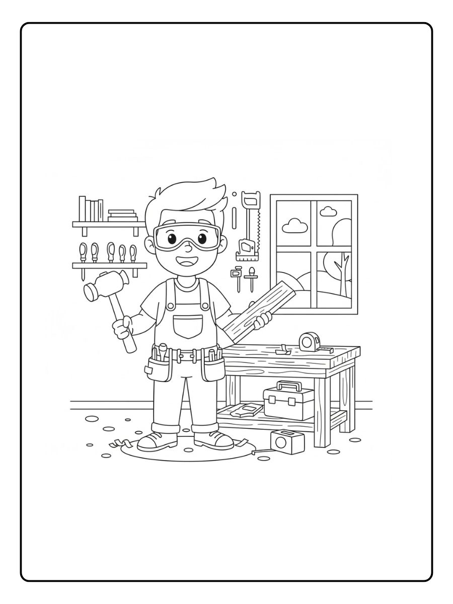 Carpintero con martillo para colorear