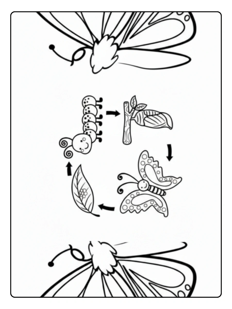 Ciclo de vida de mariposa para niños para colorear