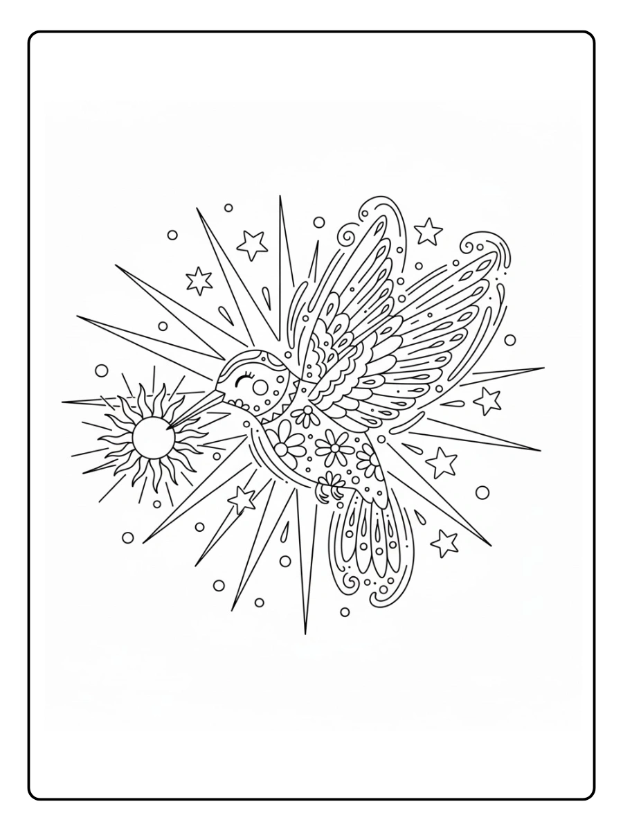 Colibrí alebrije despertando el amanecer