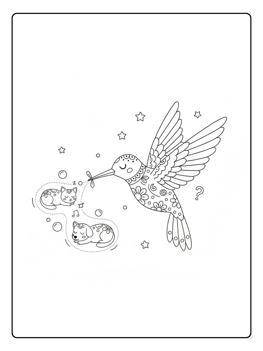 Colibrí alebrije guiando sueños pequeñosalebrije caminando curiosoalebrije hecho de estrellas grandeshecho solo con círculos grandes