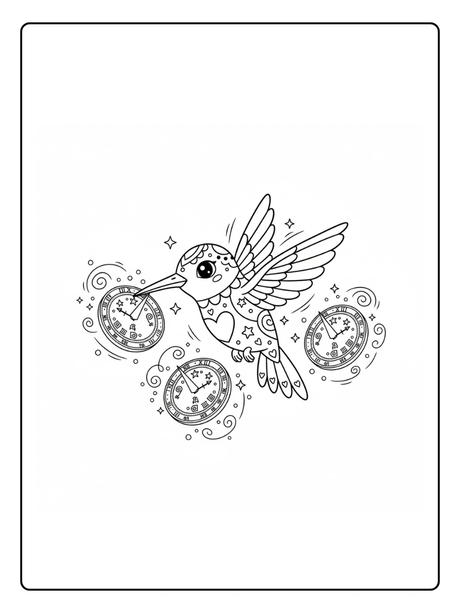 Colibrí alebrije jugando con relojes de sol