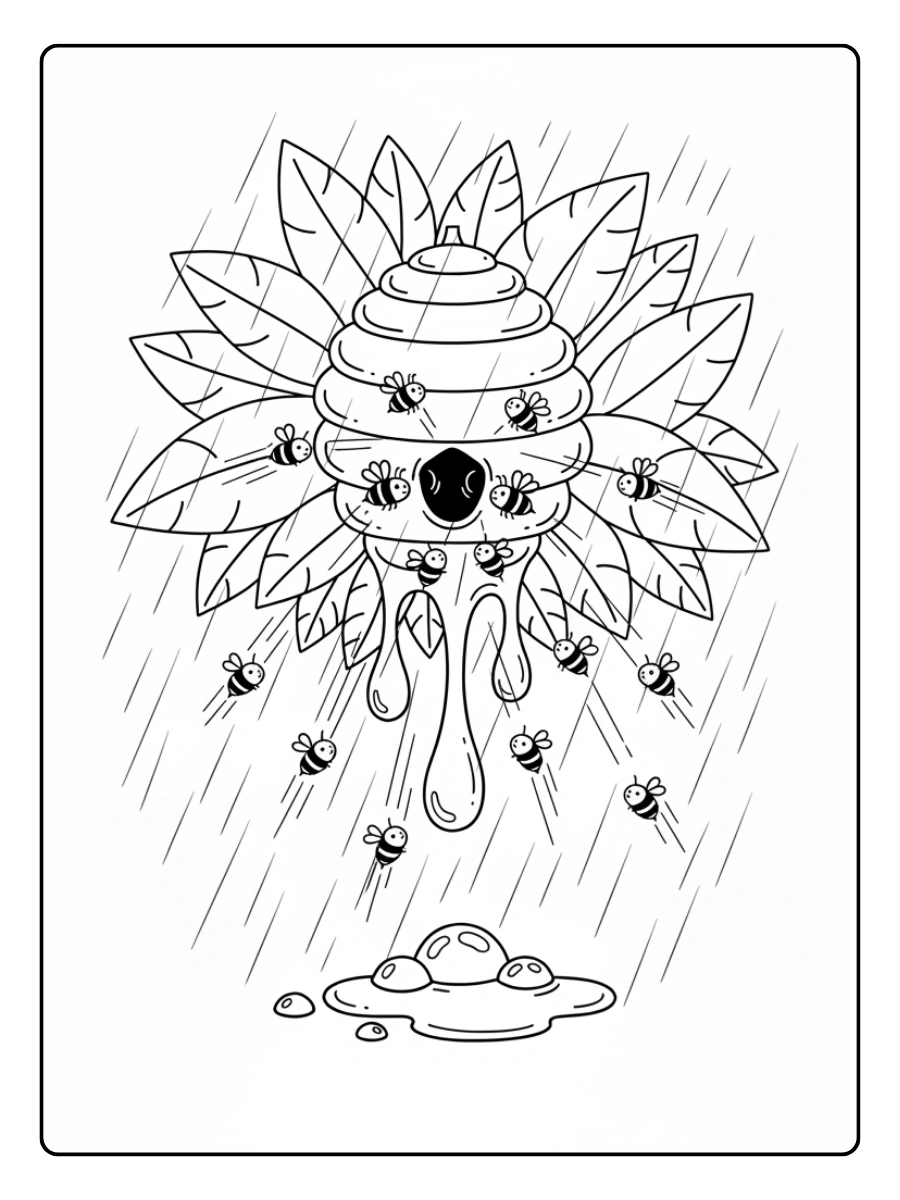 Colmena bajo la lluvia