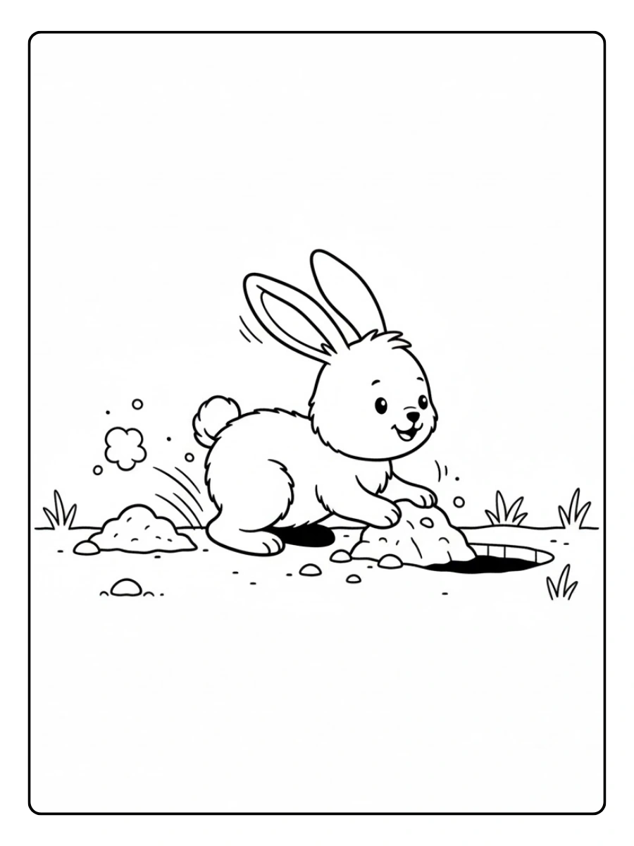 Conejo cavando para colorear