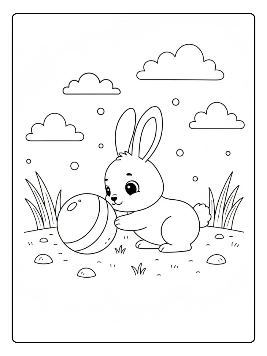 Conejo jugando con pelota para colorear