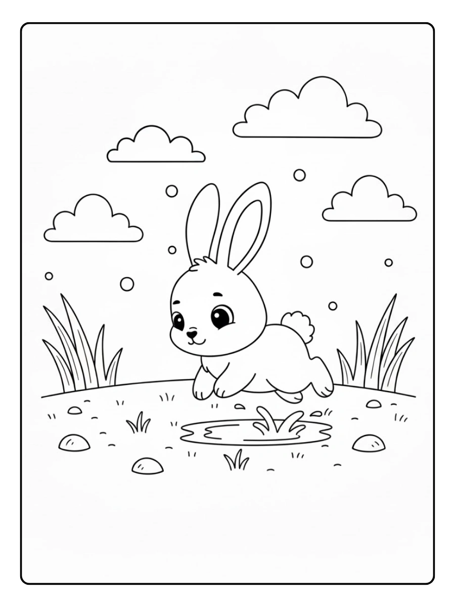 Conejo saltando charcos para colorear