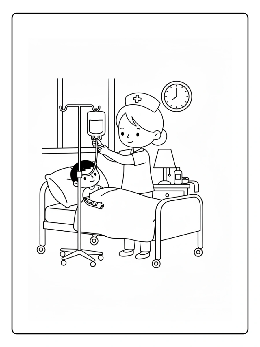 Enfermera Controlando el suero