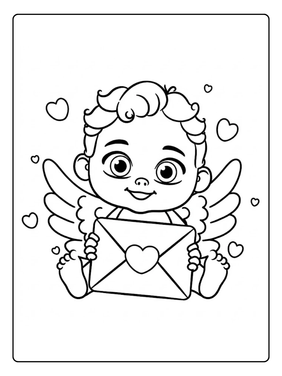 Cupido entrega su carta de Valentín Para Colorear
