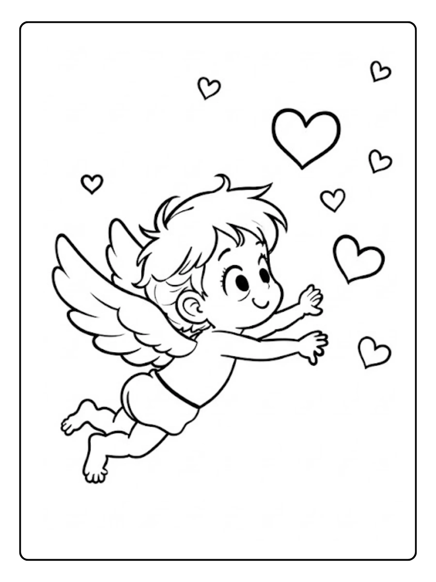 Cupido vuela por San Valentín Para Colorear