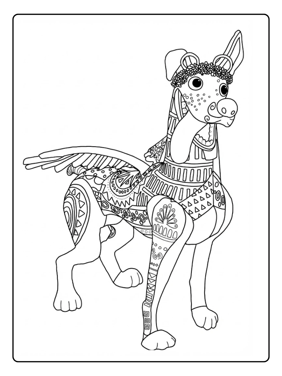 Dante Alebrije alado, vibrante y místico Coco Alebrije Dibujo para Colorear