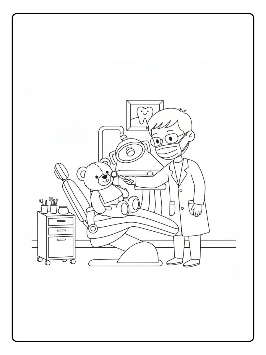 Dentista atendiendo a un ositosonriente saludando