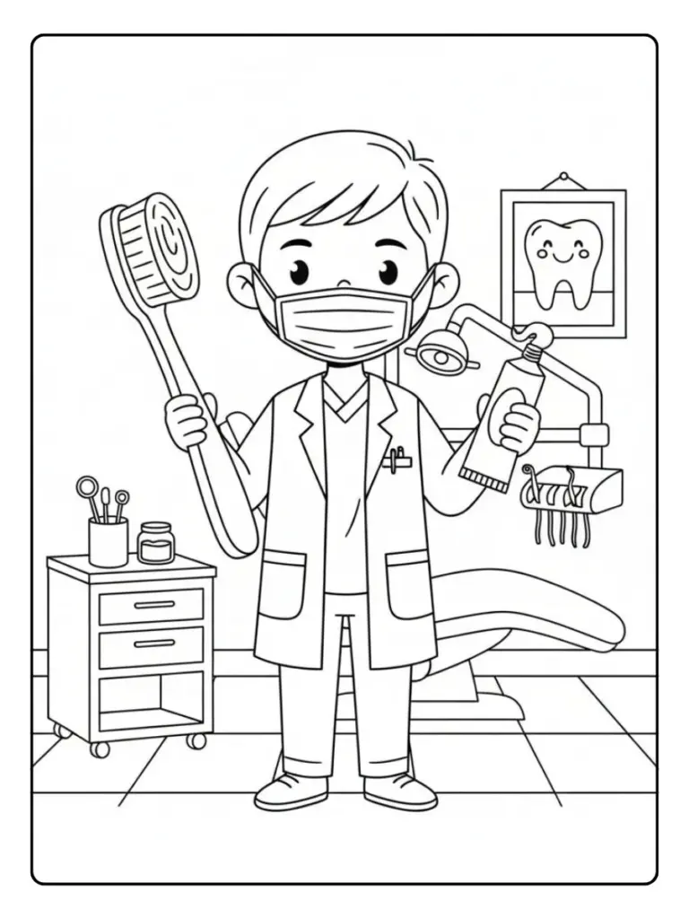 Dentista con cepillo y pasta