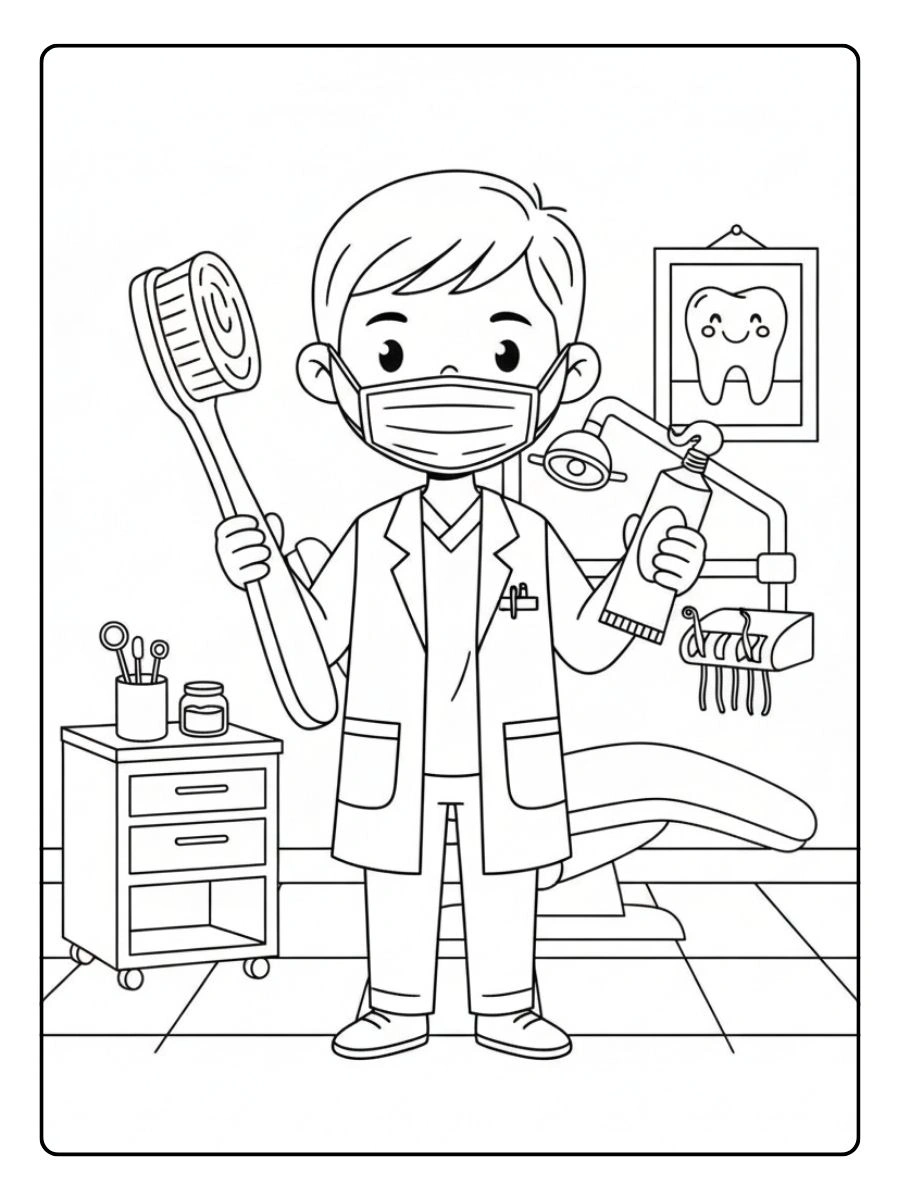 Dentista con cepillo y pasta