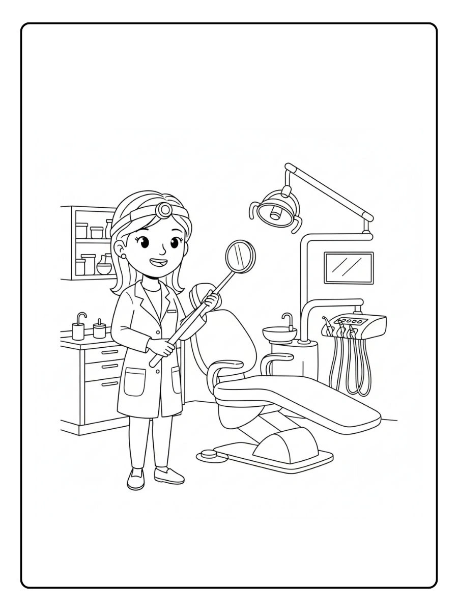 Dentista con espejo dental grande