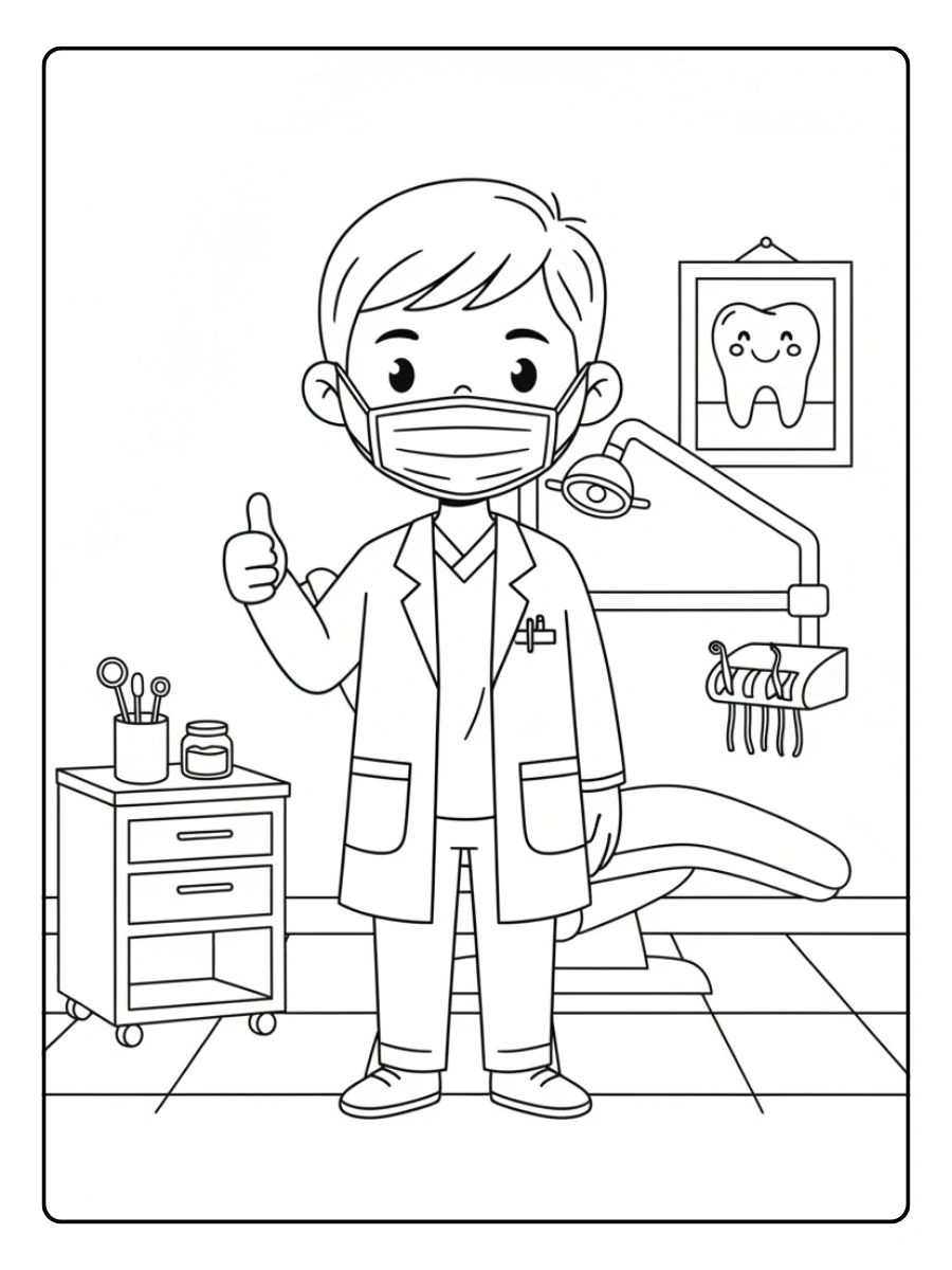 Dentista con guantes y mascarilla