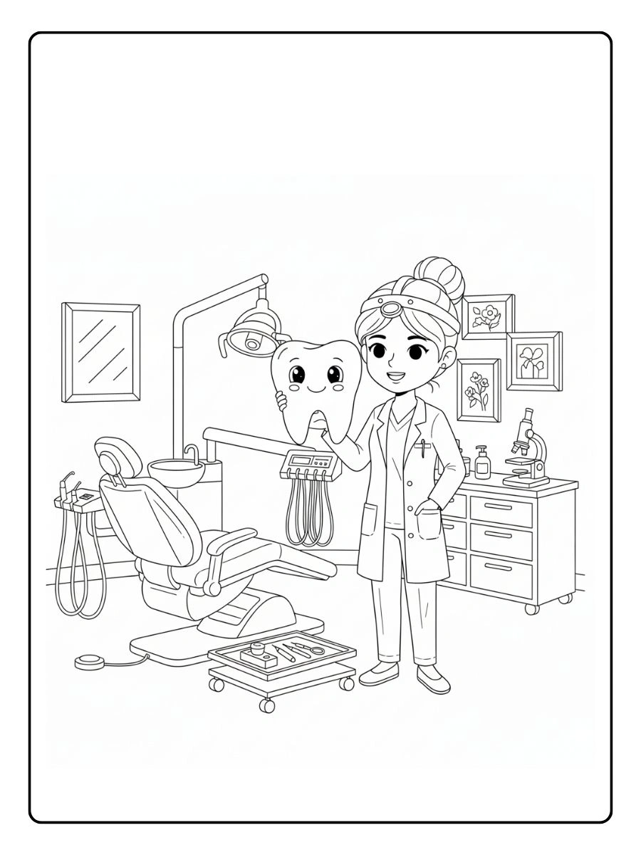 Dentista mostrando un diente feliz