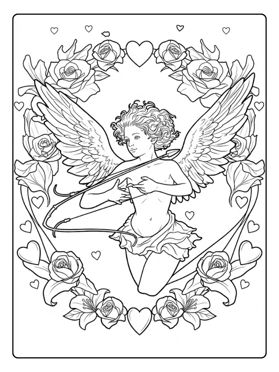Día De San Valentín Cupido Flechas De Amor ángel Para Colorear