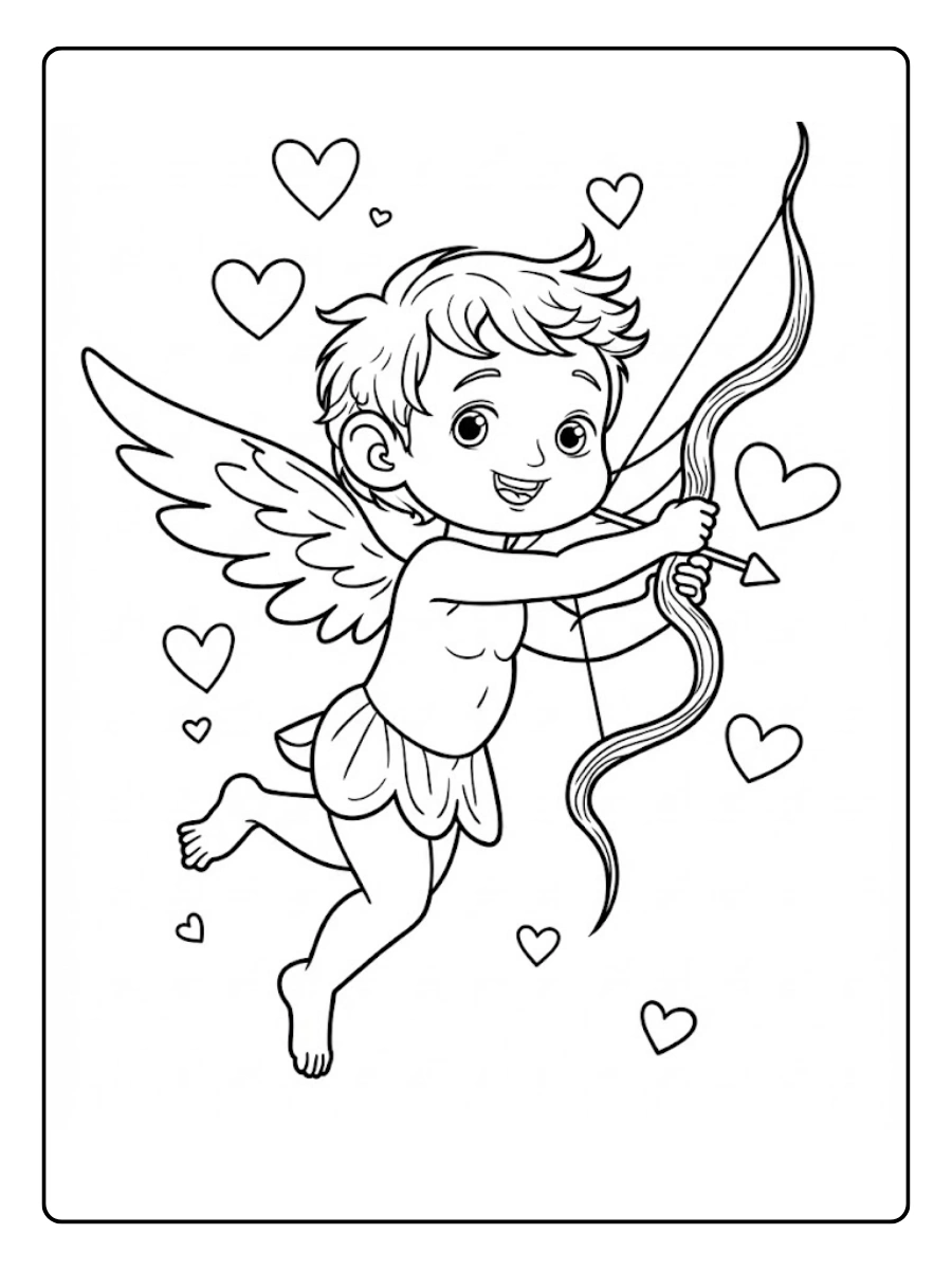 Dibujo de Cupido para colorear en San Valentín
