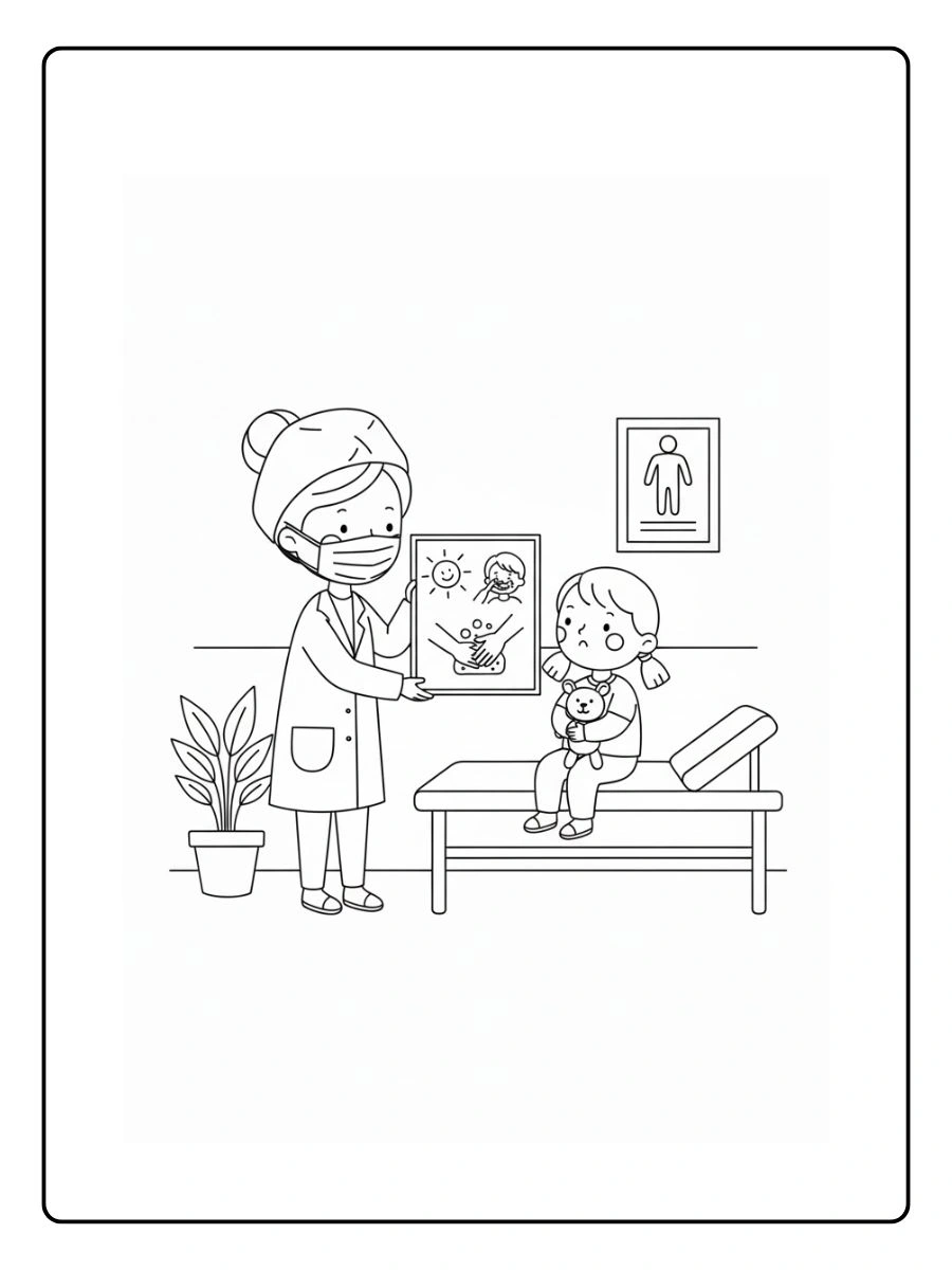 Doctora explicando con dibujos