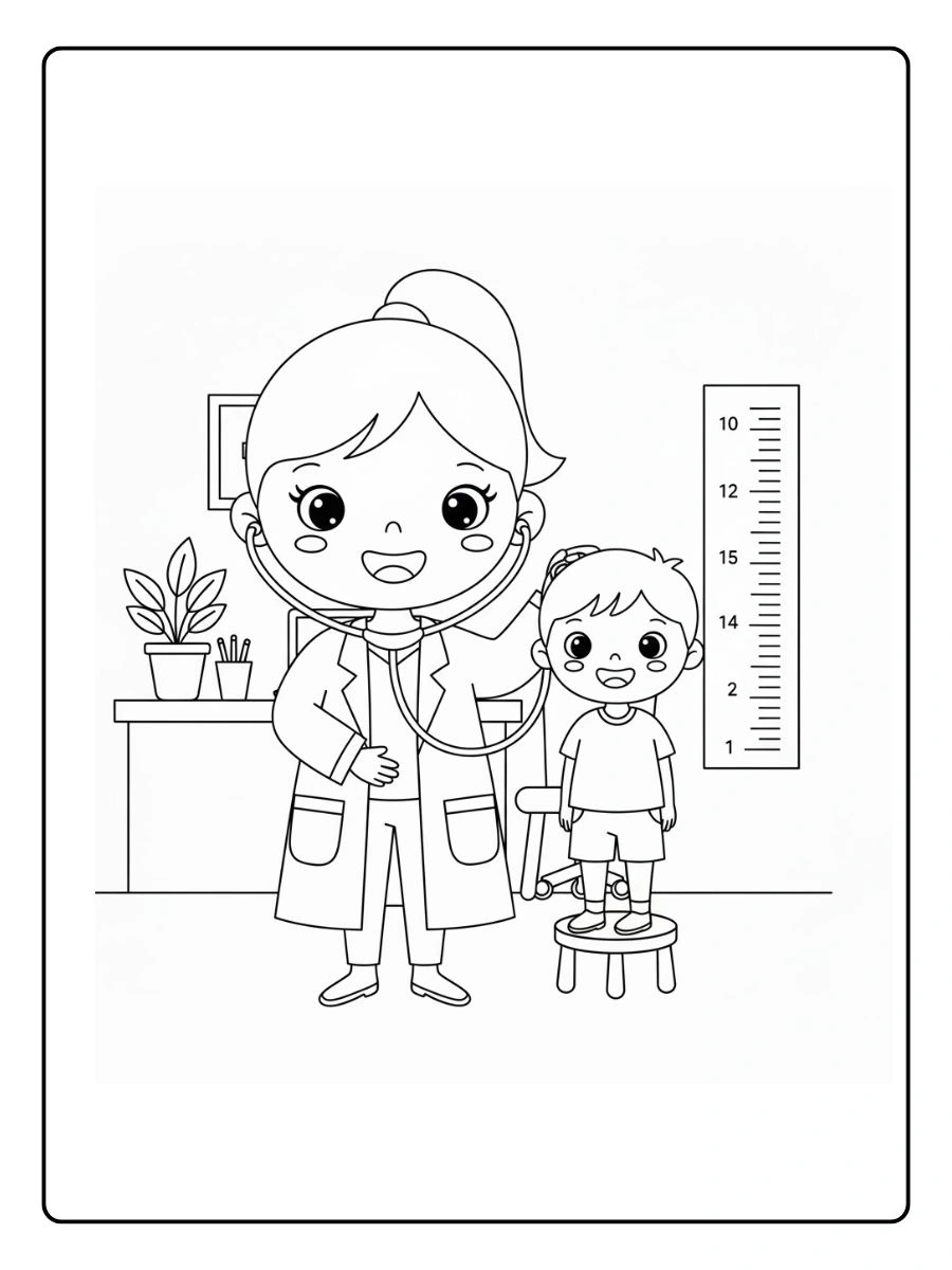 Doctora midiendo la altura de un niño