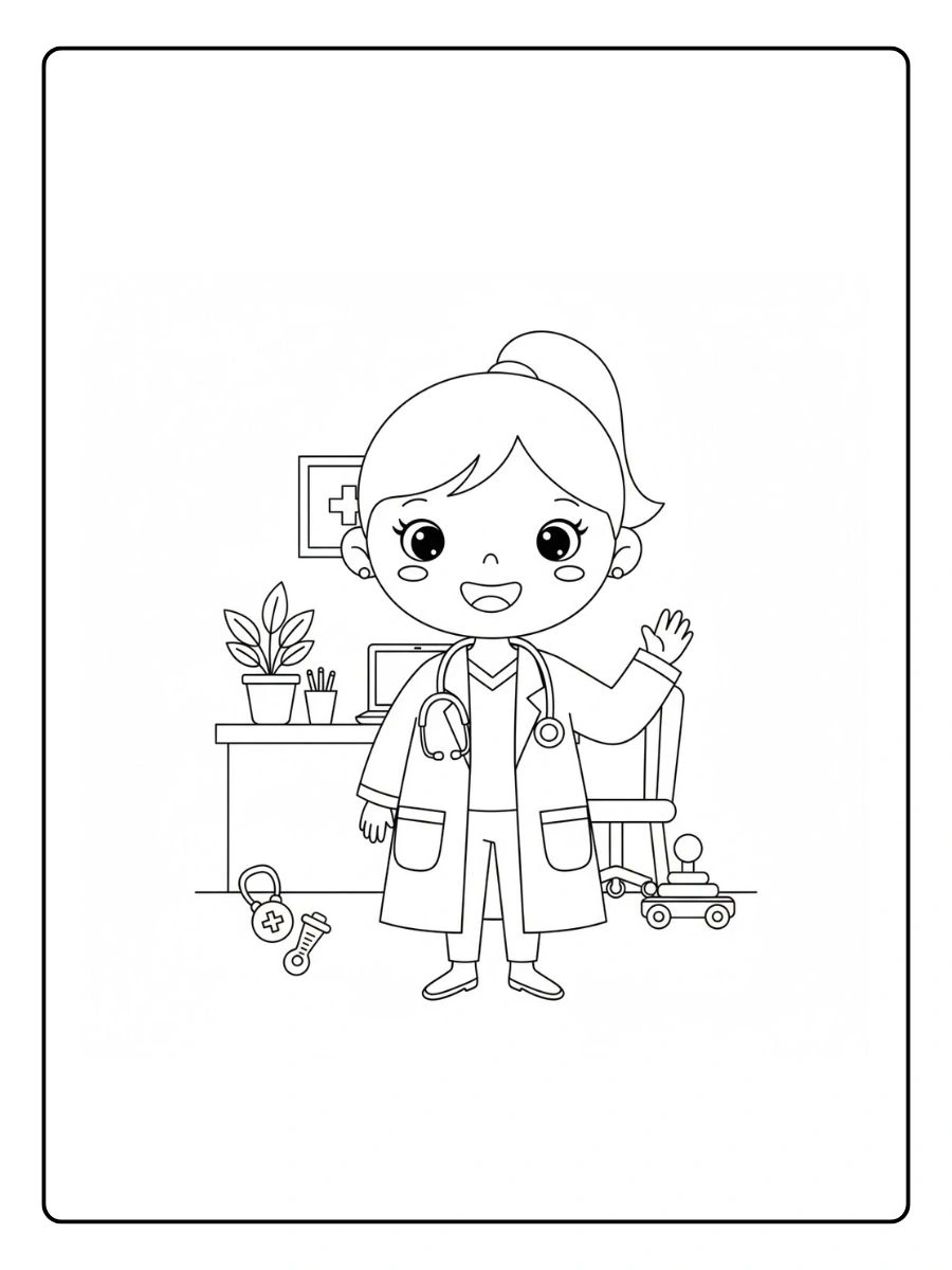 Doctora sonriente con bata para colorearpara colorear preescolaralebrije volando suavealebrije caminando curiosoalebrije hecho de estrellas grandeshecho solo con círculos grandes