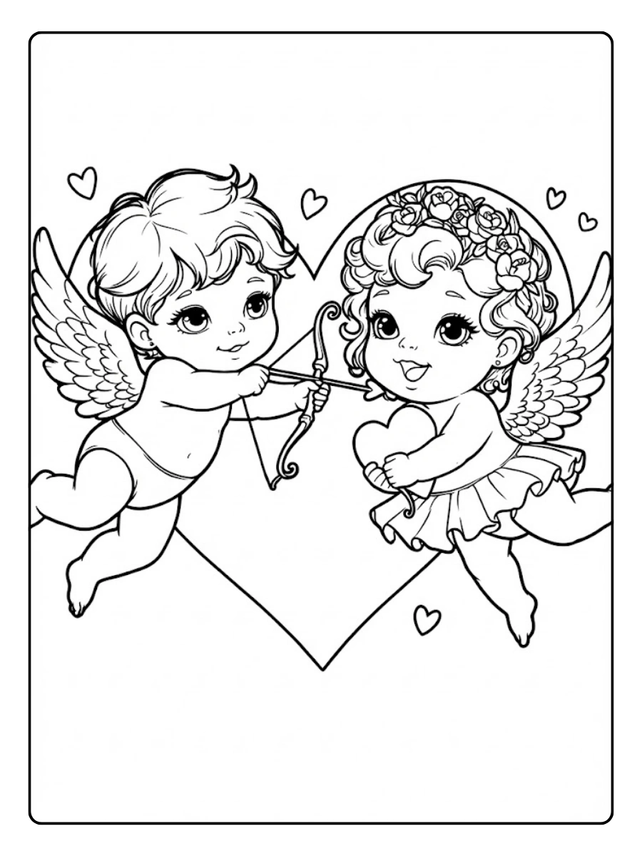 Dos cupidos listos para celebrar San Valentín Para Colorear