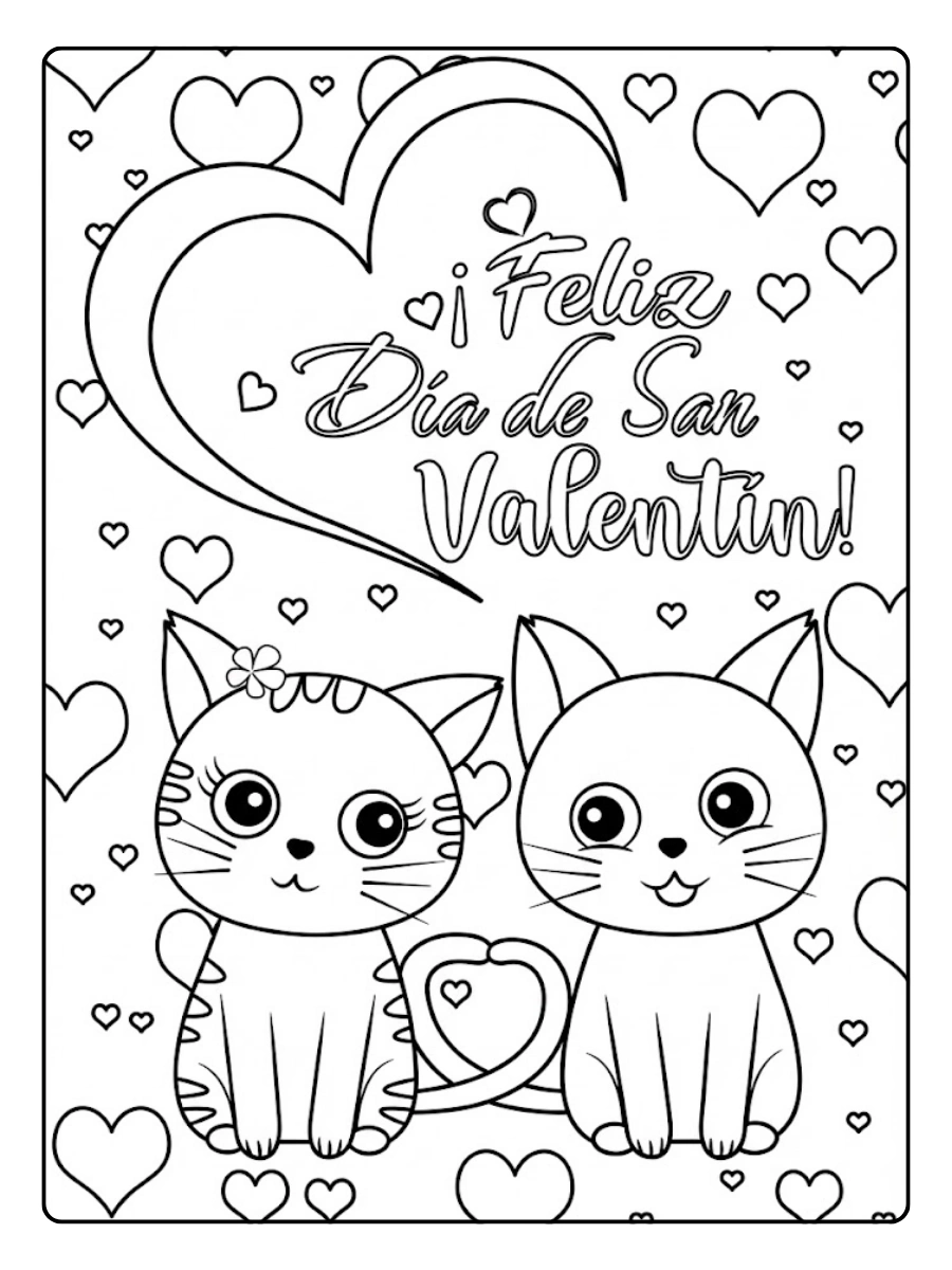 Dos gatitos tiernos dưới un gran corazón para colorear
