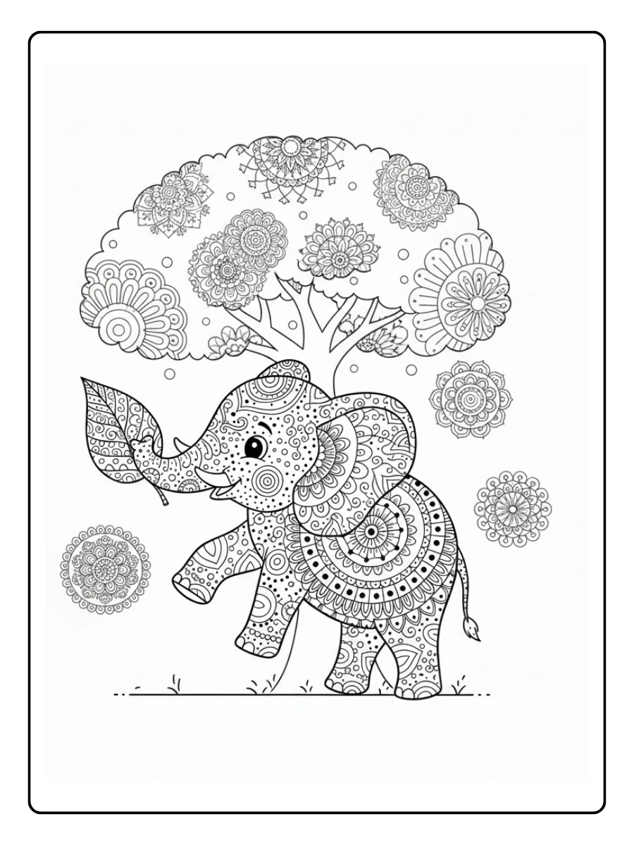 Elefante descansando mandala para colorear