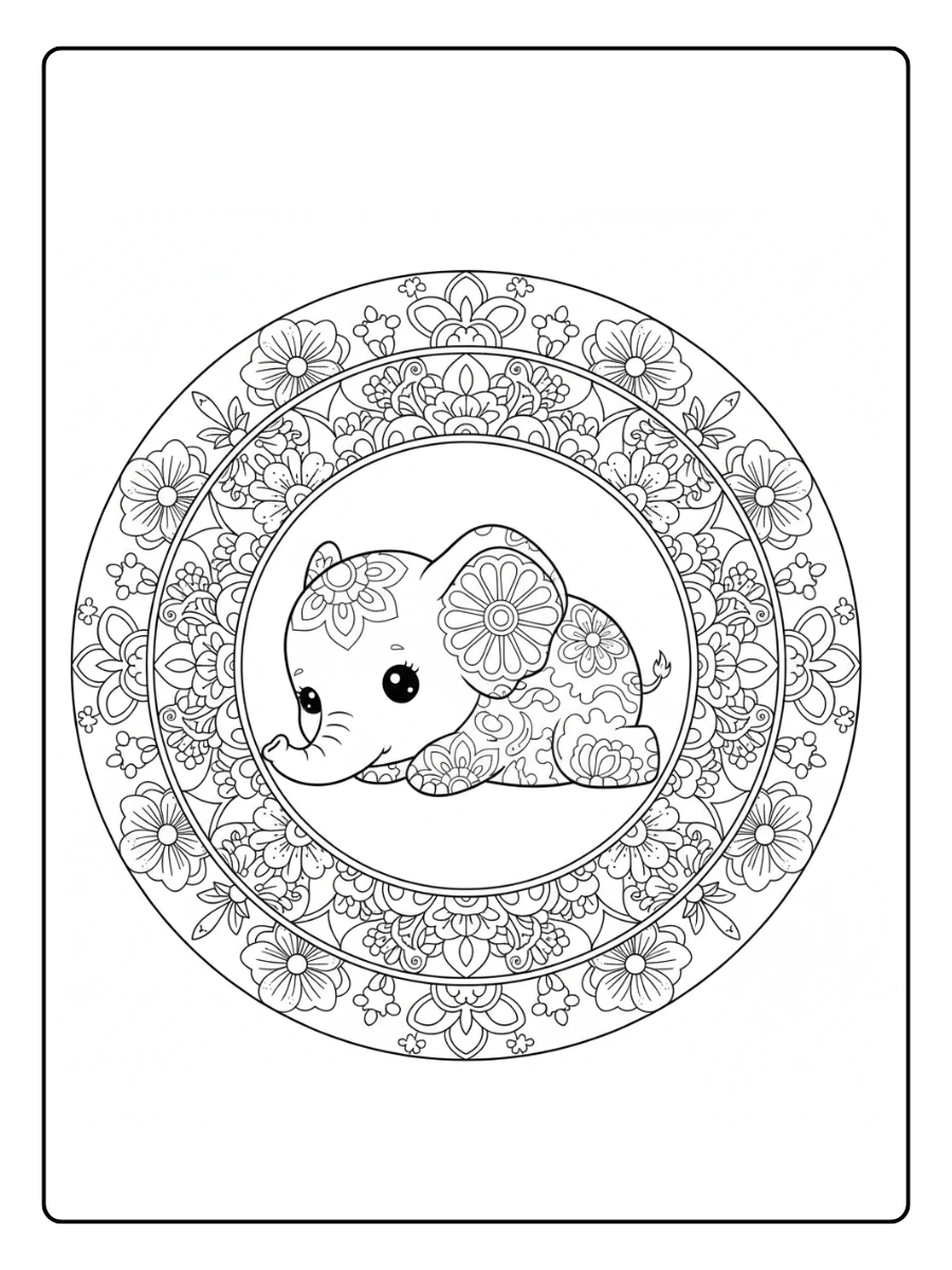 Elefante mandala circular para colorear