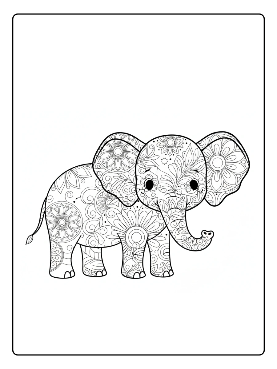Elefante mandala floral para colorear