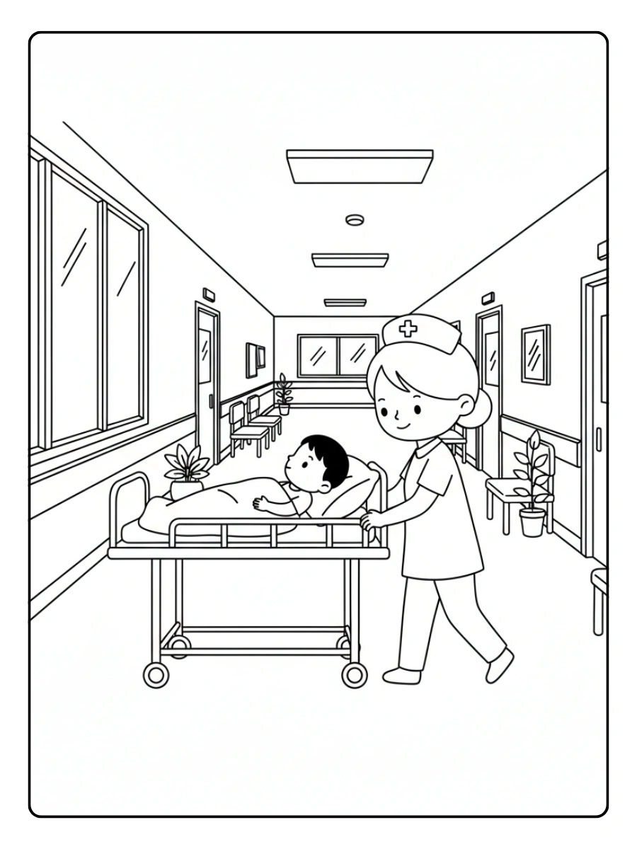 Enfermera Empujando la camilla