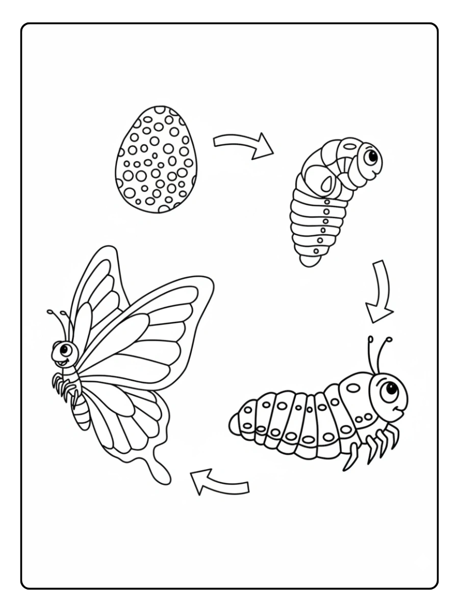 Etapas de la mariposa para colorear