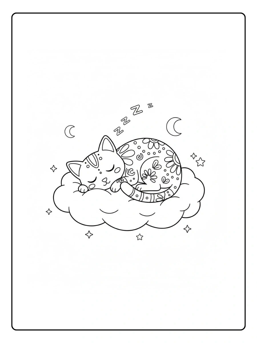 Gato alebrije durmiendo en una nubealebrije hecho de estrellas grandeshecho solo con círculos grandes