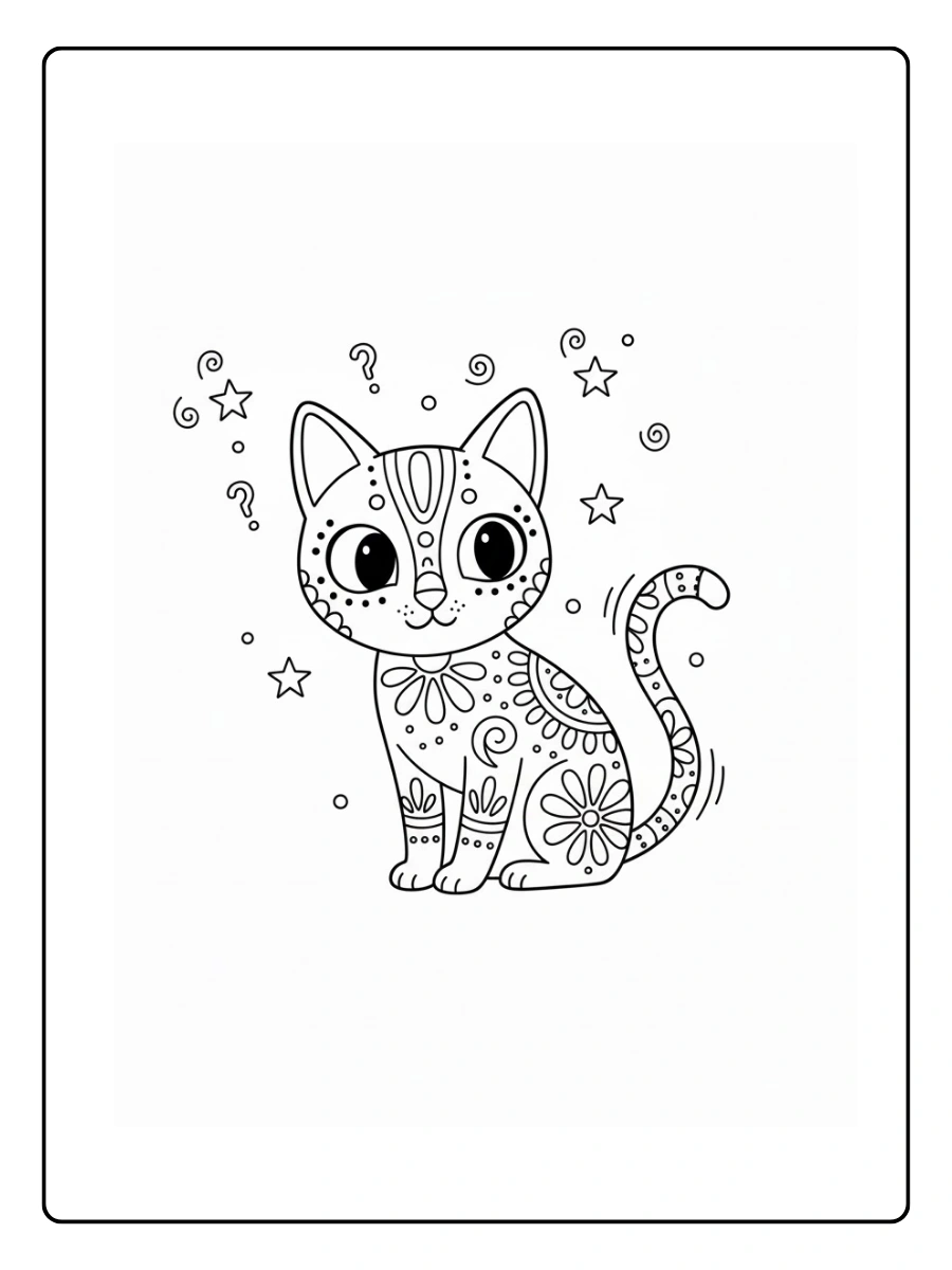 Gato alebrije sentado moviendo la cola